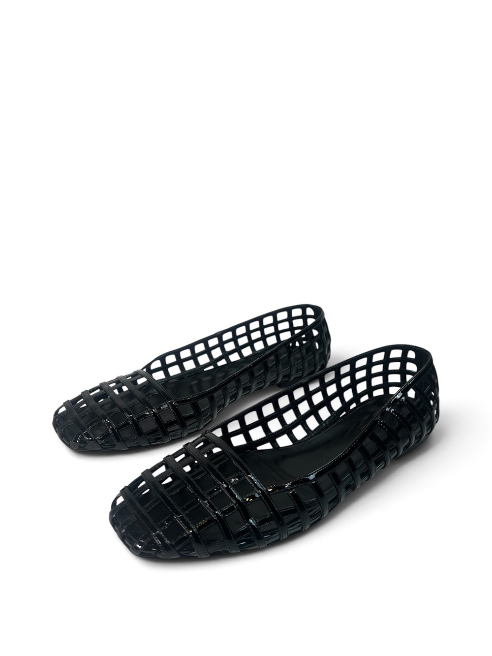 Aeyde Black Patent Leather Cage Woven Ballet Flats EU 42 US 11